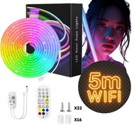 TAŚMA NEON LED RGB WODOODPORNA 5m ŁĄCZNOŚĆ WIFI Z APLIKACJĄ I PILOTEM