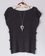 Nowy Sweter WŁOSKI Ażurowy Wełna WOOL grafitowy**S/M/L