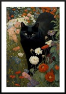 A2 KOLOROWY PLAKAT KOTY KOT CZARNY KOT WŚRÓD POLNYCH KWIATÓW KWIATY MAKI