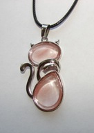 Naszyjnik kot z kamienia naturalnego kwarcu różowego