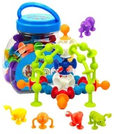 KLOCKI SILIKONOWE 48 EL. Z PRZYSSAWKAMI + ZWIERZAKI DO TWORZENIA!