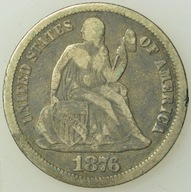 USA - Dime Sitting Liberty 1876 - Srebro 900