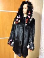Futerko z czarnego królika z lisem , futerko dla kuśnierza rozm XL