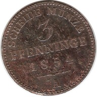 Królestwo Prus 3 Pfenninge 1854 Fryderyk Wilhelm VI