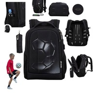 PLECAK TORNISTER SZKOLNY MLODZIEZOWY WEJSCIE USB PILKA NOZNA CZARNY+PIORNIK