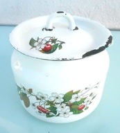 Kanka emaliowana 1,5 l ,aplikacje wiśni, z pokrywką