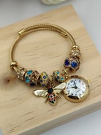 Modny Zegarek Damski Kurren Bransoletka Charms Modułowa Złota Pszczoła