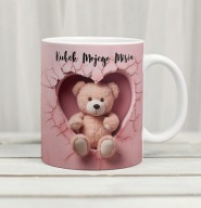 Kubek z misiem, miś z sercem + Twój NAPIS