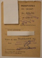 PRZEPUSTKA - Ważna do dnia 31.12. 1986 rok
