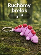 Brelok 3D Dinozaur ręcznie malowany,ruchomy. Kolor Pink