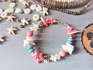 SURF Bransoletka różowy koral i lawa wulkaniczna muszla BlackberriesArts