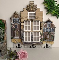 SZAFKA SKRZYNKA na klucze dekoracja ścienna 12 haczyków 40 x 44