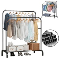 STOJAK NA UBRANIA METALOWY WIESZAK PODWÓJNY STOJĄCY GARDEROBA BUTY SZAFA