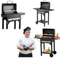 GRILL WĘGLOWY OGRODOWY DUŻY Z POKRYWĄ PRZENOŚNY KÓŁKA TERMOMETR POPIELNIK