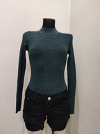 Sweterek z brokatem zielony półgolf uni