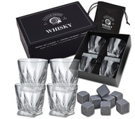 4x SZKLANKI do WHISKY w Eleganckim Pudełku + 8x Kamienie BAZALTOWE