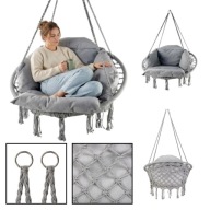 FOTEL WISZĄCY NA BALKON DO POKOJU DUŻY HUŚTAWKA IKONKA SZARA 150 kg