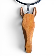 głowa konia drewno buk miodowo-złoty handmade rzemień skórzany