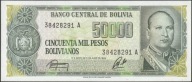 Boliwia 50000 pesos bolivianos 1984 - Villaroel - stan bankowy UNC