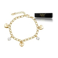 Duża Złota Bransoletka Serduszko Krysz. Swarovski Serce PUDEŁKO łańcuszek