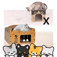 DRAPAK DOMEK DLA KOTA LEGOWISKO Z TEKTURY I MDF EKOLOGICZNY PIĘTROWY