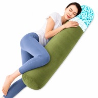 Poduszka Wałek Memory Foam 120x20cm do Spania na Boku Welurowa Zielona