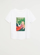 M A N G O t-shirt biały nadruk print cekiny koraliki aplikacja bawełniany M