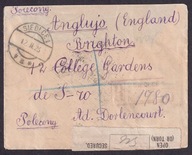 1923 Siedlce list polecony do Brighton Anglia .cenzura koperta wytłaczana