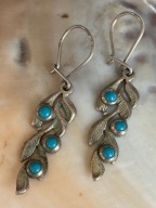 Warmet Jantar Sopot KG1Kolczyki stare srebrne wiszące turkusowy kamień