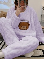 piżama damska dwuczęściowa spodnie bluzka z długim rękawem puchata miś