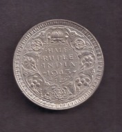 Indie Brytyjskie - srebro - 1/2 Rupia 1943 rok