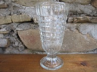 Duży Szklany Wazon na stopce_KOSTKA_ HSG Hortensja PRL