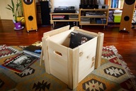 Skrzynka na winyle z pokrywką, skrzynka na drewno.