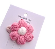 Gumka do włosów szydełkowy kwiatek puff 3.5 cm róż
