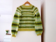 NOWY SWETER SWETEREK HANDMADE SZYDEŁKOWY WEŁNA WEŁNIANY PASKI STÓJKA 36 S