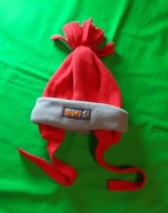 Polarowa, czerwono-szara czapka z nausznikami