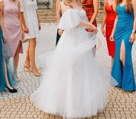 Suknia ślubna księżniczka boho okryte ramiona błyszcząca 36 S