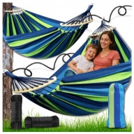HAMAK OGRODOWY DWUOSOBOWY XXL 270X155 PAŁĄKI TORBA + SZNURY MOCUJĄCE