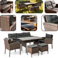 MEBLE OGRODOWE TECHNORATTAN ZESTAW KOMPLET STÓŁ KANAPA + FOLETE + PUFY 7el