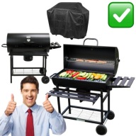 GRILL WĘGLOWY STALOWY OGRODOWY Z RUSZTEM ŻELIWNYM 70x35 CM POKRYWA | VELACO