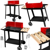 GRILL WĘGLOWY OGRODOWY PÓŁKI KOŁA AKCESORIA RUSZT 50X26CM REGULACJA XXL