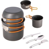 MENAŻKA TURYSTYCZNA KEMPINGOWA GARNEK POJEMNIK OBIADOWY ZE SZTUĆCAMI W GÓRY