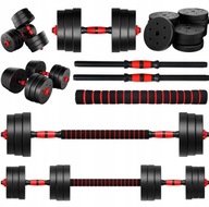 Zestaw hantli bitumicznych treningowych 2 x 10kg regulowane sztanga 3w1