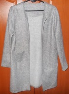 Żakiet sweter damski bez zapięcia kardigan blezer szary melanż kieszenie
