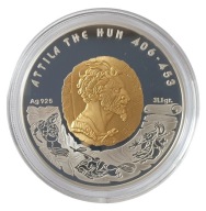 100 TENGE 2009 ATTILA THE HUN KAZACHSTAN SREBRO ZŁOCONA PROOF 1 OZ