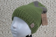 Wełniana czapka dziecięca, rozm. 44-46cm, wełna merino, oliwka +ciemny beż