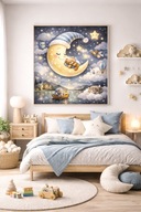 Plakat dziecięcy Księżyc z misiem – zestaw 3 – do druku – plik cyfrowy