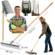 GRABIE DO LIŚCI ZIEMI TRAWY METALOWE OGRODOWE Z MOCNYM DREWNIANYM TRZONEM