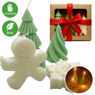 PACHNĄCY ZESTAW ŚWIĄTECZNY CHOINKA ŚNIEŻYNKA LUDZIK ze Świec Sojowych