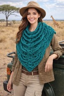 PIĘKNA WEŁNIANA MIĘKKA CIEPŁA SZMARAGDOWA W 3D SZYDEŁKOWA CHUSTA BOHO